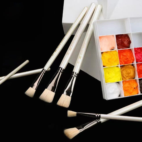 Paint Brushes Set of 4 Pieces Natural Wool Wooden Handles Brushes, Professional Art Painting Brushes Wood Paint Template Brush for Oil, Acrylic an...