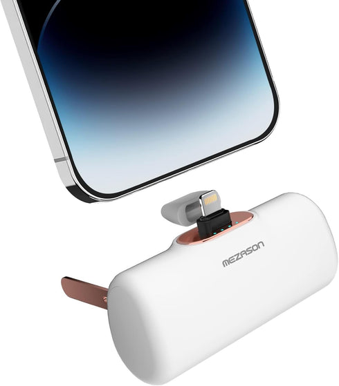 Small Portable Charger for iPhone,5000mAh Mini Power Bank with Built in Cable/Metal Stand,External Cute Battery Pack Compatible with iPhone 14/13/...