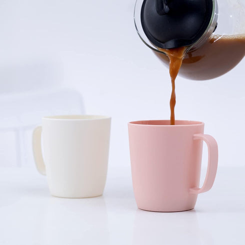 Coffee Mugs Set of 5, 10 Ounce Unbreakable Plastic Cups With Handle, 3 Basic Colors, Dishwasher Safe...