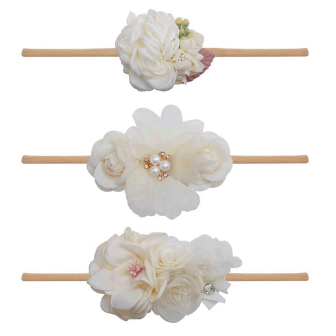 Baby Girl Floral Headband Nylon Flower Crown Elastic Hairband 3pcs Hair Accessories Gift for Girls, 2#, stretchy size...