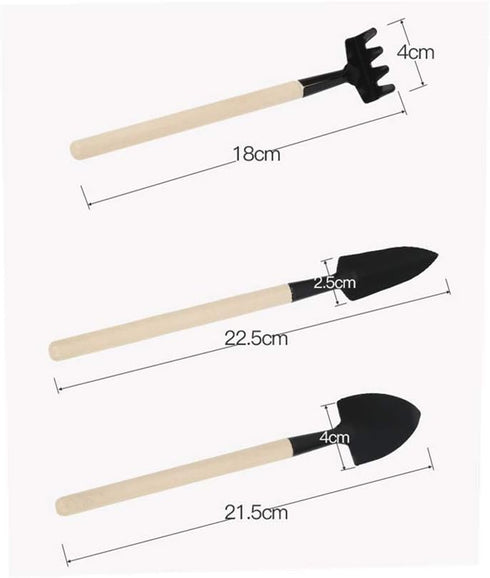 Garden Tools Set of Three Small Spade Rake Plants Potted Flowers Manual Mini Wooden Handle Garden Farming...
