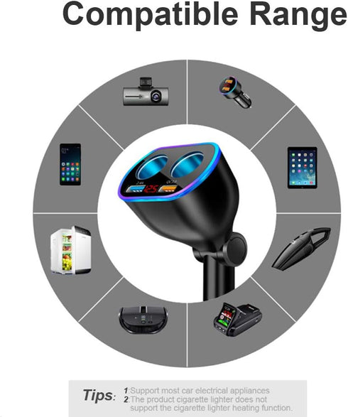 Car Charger Cigarette Lighter Splitter Adapter,120W QC3.0 Dual USB Car Charger with LED Voltmeter 12/24V Sockets Splitter Cigarette Lighter USB Ch...