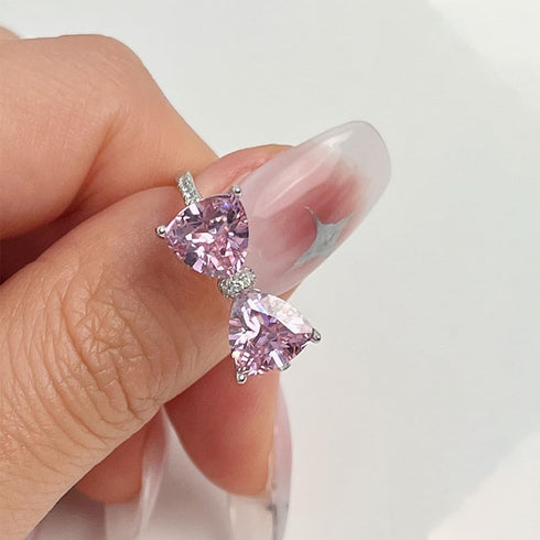 Pink Bow Rings for Women 925 Sterling Silver Cubic Zirconia Mother Daughter Ring Promise Rings for Her Dainty CZ Adjustable Stackable Rings Jewelr...