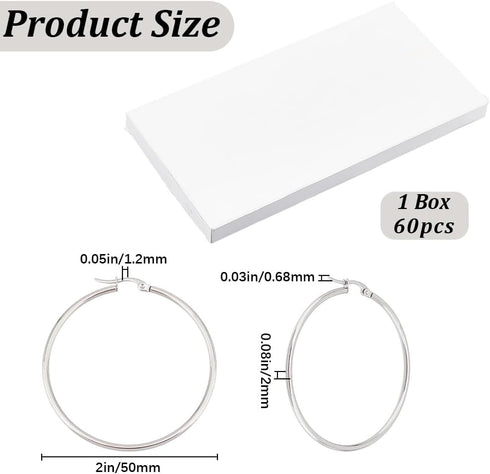 1 Box 30 Pairs Stainless Steel Earring Beading Hoops Silver Hoop Earring Findings Round Large Circle Dangle Hypoallergenic Hoop Earrings Open Earr...