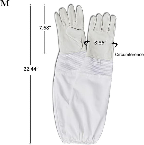 Mr.Bee Beekeeping Supply Goatskin Leather Beekeeper Gloves with Vent Long Canvas Sleeve & Elastic Cuff M...