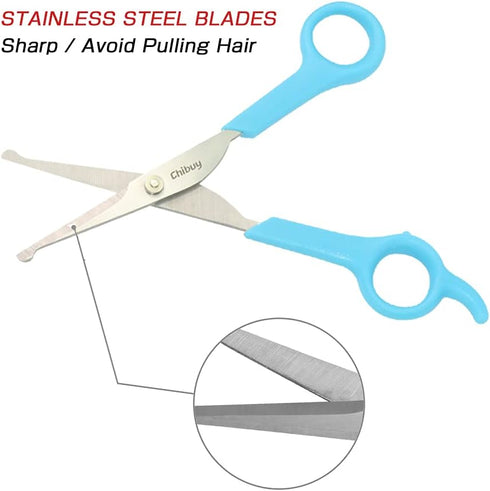 Chibuy Professional Pet Grooming Scissors with Round Tip Stainless Steel Dog Eye Cutter for Dogs and Cats, Professional Grooming Tool, Blue, Size ...