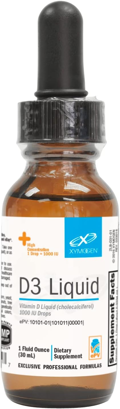 XYMOGEN D3 Liquid - Liquid Vitamin D Drops with Vitamin D3 to Support Immune Health, Bone + Heart Health - 1000 IU Vit D per Drop - Micro-Emulsifi...