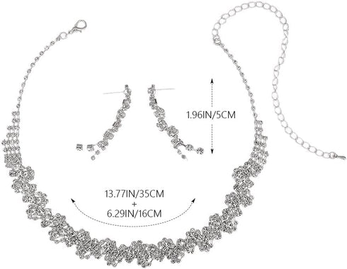 Yean Silver Bride Necklace Earrings Set Crystal Bridal Wedding Jewelry Sets Rhinestone Choker Necklace Prom Costume Jewelry Sets for Women...