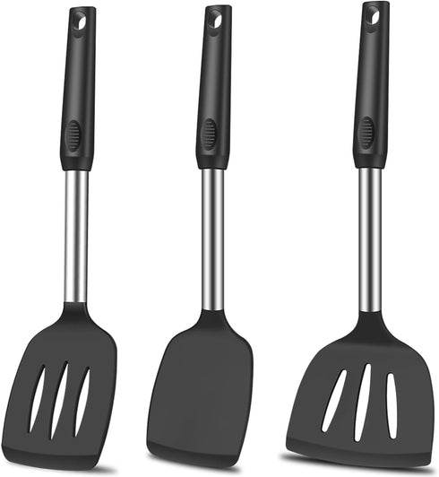 Spatula Set Silicone Spatula Heat Resistant Spatulas for Nonstick Cookware Rubber Spatula Turner Fish Wok Spatula, Large Nonstick Silicone Egg Spa...