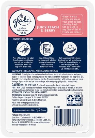 Glade Gel Air Freshener, 2 Count Refills, Juicy Peach & Berry, 0.56 oz...