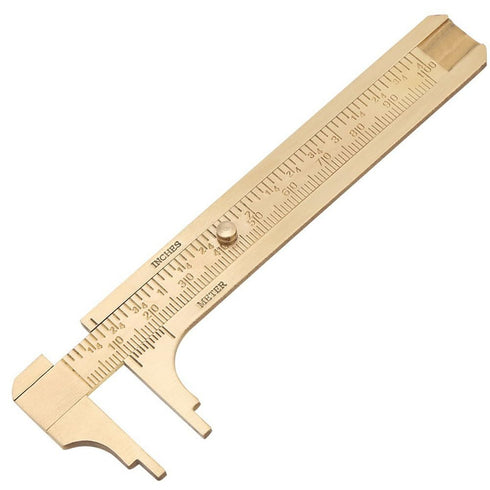 Brass Pocket Caliper with Double Scale Sliding Gauge Bead Measuring Tool Millimeter Gauge Mini Brass Vernier Caliper Brass Ruler, Gold Ruler for M...