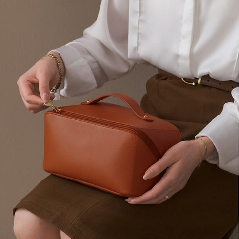 Large Capacity Travel Cosmetic Bag for Women,Makeup Bag Travelling PU Leather Cosmetic Bag Waterproof,Multifunctional Storage Travel Toiletry Bag ...