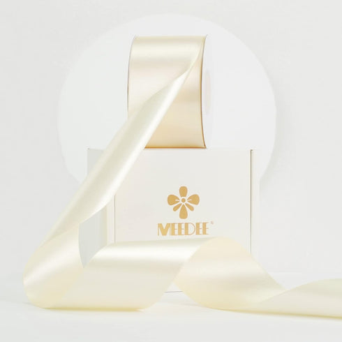 MEEDEE Ivory Satin Ribbon 2 Inch Ivory Ribbon Lux Satin Double Faced Ribbon by 25 Yards Ivory Silk Ribbon Beige Satin Ribbon for Gift Wrapping, Sa...