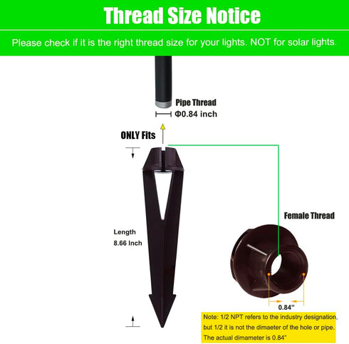 Inground Light Stakes, 1/2 NPT Female Thread, 8.6 Inch Solid Plastic Spikes,Corrosion Resistant Replacement Spike for Outdoor Landscape Path Light...