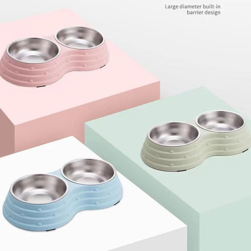 Angeer Dog Bowl Pet Bowl Anti Overturning and Anti Slip Double Bowl Dog Bowl Dog Plate Cat Bowl Stainless Steel Easy to Clean Drinking Water Bowl ...
