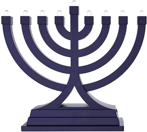 Zion Judaica Mini LED Hanukkah Menorah Battery or USB Operated - Multiple Light Settings On The Go Hanukkiah for Chanukah Decorations (Blue)...