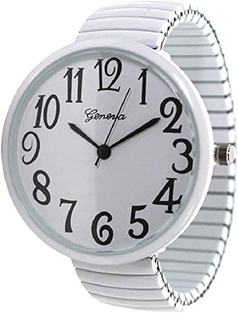 Geneva Super Large Stretch Watch Clear Number Easy Read (White)...