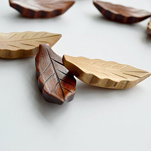 Japanese Natural Wooden Leaf Shape Chopstick Rest Spoon Fork Knife Holder,6 Pack (Q151010)...
