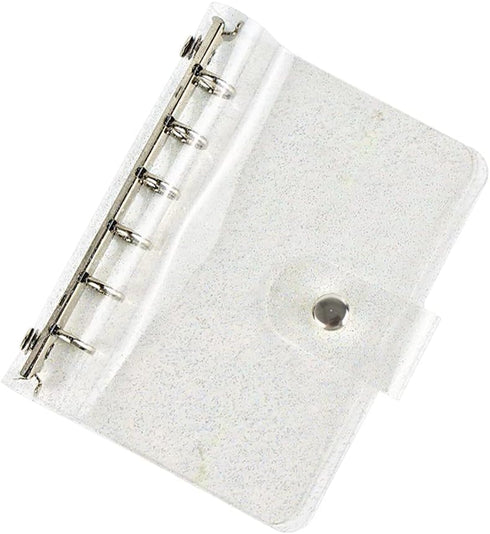 1PC Clear Glitter Binder Cover 6-Ring Loose-Leaf Folder Soft PVC Noterbook Personal A7 Silver Round Ring Binders with Snap Button Closure Folders ...