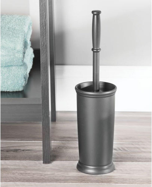 mDesign Toilet Bowl Brush and Holder - Covered Bathroom Toilet Brush - Standing Toilet Bowl Scrubber in Modern Holder - Space Saving, Deep Cleanin...
