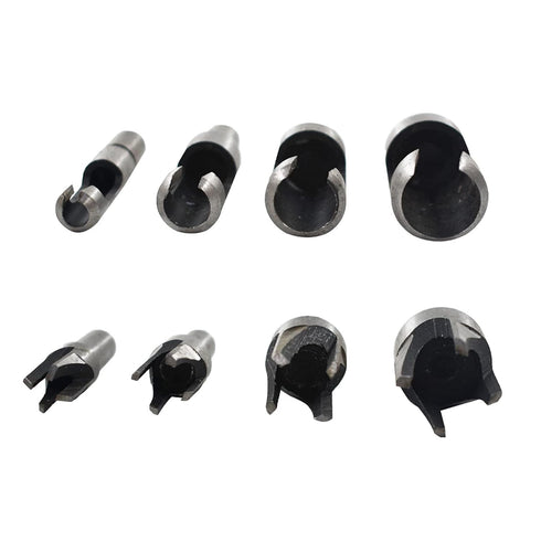 8-Pack Wood Plug Cutter Drill Carbon Steel Bit Set, Straight and Tapered Taper Cutting Tool, Woodworking Chamfer Drill Bits 5/8In, 1/2In, 3/8In, 1...