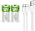 Rechargeable D Batteries 1.5V 12000mWh USB Lithium ion Rechargeable D Battery with USB Type C Charging Cable, High Capacity Fast Charge, 1200 Cycl...