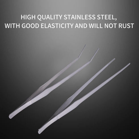 Extra Long Handle Aquarium Tweezers Serving Tongs Feed clamp,2 Pack Stainless Steel Straight and Curved Tweezers Set for Fish Tank Plants Reptile ...