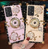 for Samsung Galaxy S21 Ultra Bling Case Fashion Square Bling Diamond Glitter Soft Trunk Cover with Ring Holder Kickstand Phone Skin,Gold...