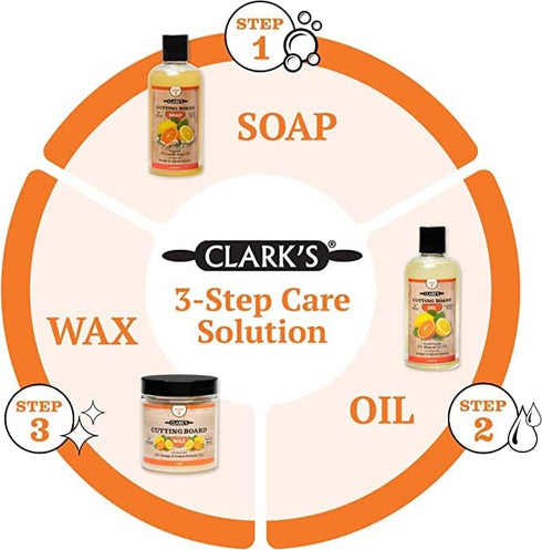 CLARK'S Cutting Board Care Kit, Includes Wood Cutting Board Oil, Soap, Wax, and Buffing Pad, Food Grade Mineral Oil, Housewarming Gift Set for New...