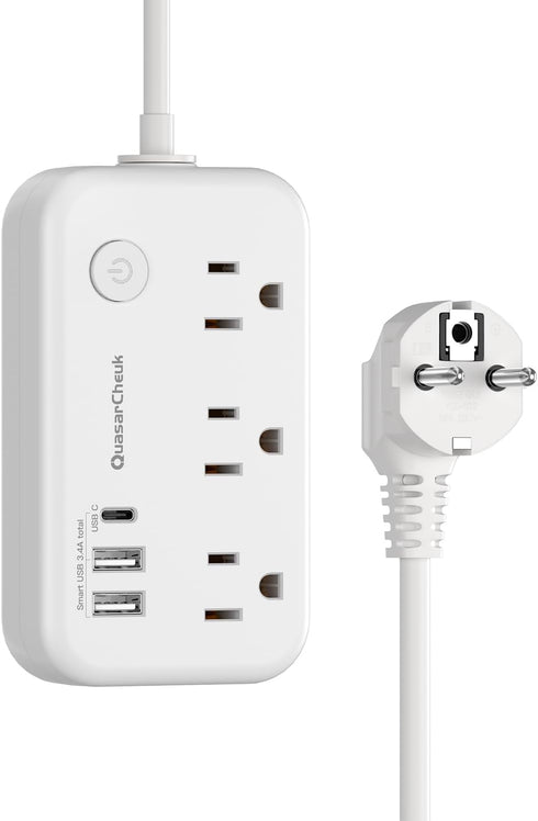 European Travel Plug Adapter, US to Europe Plug Adapter with 3 AC Outlets and 3 USB, Type E/F - International Power Strip for USA to Europe EU Ger...