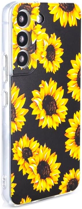 Phone Case Compatible with Galaxy S22 Case,Black Sunflower Pattern Cute Floral Case Soft TPU Back Cover for Samsung Galaxy S22 6.1 Inch...