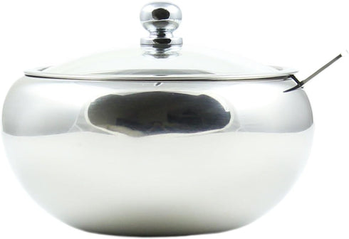 Zoie + Chloe Stainless Steel Sugar Bowl with Glass Lid - Bonus Spoon - 2 Cup Capacity (500ml)...