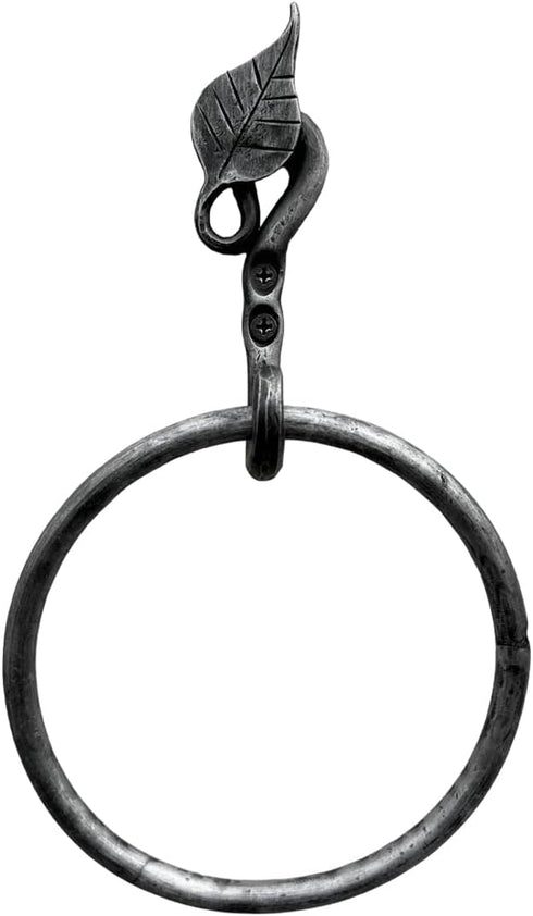 Hand Forged Metal Leaf Towel Ring Wrought Iron Handmade Wall Mounted Hand Towel Holder Modern Farmhouse Kitchen Towel Ring Black Antique Finish He...
