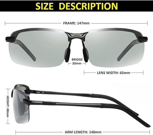 Men's Fashion Polarized Photochromic Sunglasses for Day and Night,UV 400 Clear Vision for Driving Cycling Outdoor...