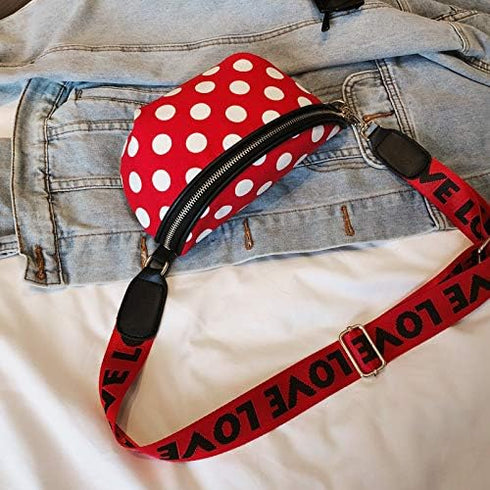Kids Nylon Waist Bag Cute Polka Dot Small Fanny Pack Belt Bag Phone Purse for Women Girls Sport Running Travel Festival Red...