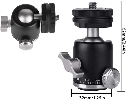 Camera Tripod Mini Ball Head Mount with Cold Shoe - Metal Professional Panoramic Ballhead 360° Pan 90° Tilt Tripod Mount Adapter with 1/4" Screw f...