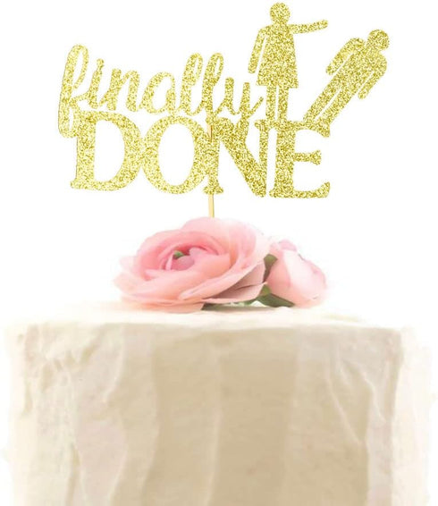 XIUHUBA Glitter Divorce Cake Topper, Finally Done, Gold Glitter, Divorce Party Decor...