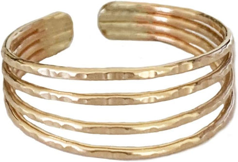 14K Gold Fill Four Strand Toe Ring | Comfort Fit Adjustable for Toes | One Size Fits All | Real Gold Toe Rings for Women...
