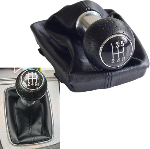 Manual Car 5 Speed Gear Shift Knob with Gaiter Boot Cover for Au-di A4 B6 B7 2000 2001 2002 2003 2004 2005 2006 2007 2008 (5R-Black Line)...