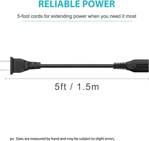 2 Prong AC Power Cord Fit for ONN. 100008734 100008736 Large Medium Party Speaker,ONN. 2.0 2.1 32" 36" 42" Roku Smart Soundbar Speakers, TCL Roku/...