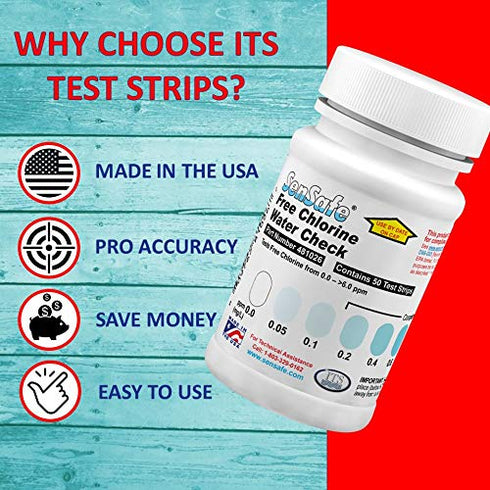 Industrial Test Systems SenSafe 481026 Free Chlorine Test Strip | USEPA Approved Method D99-003 | 0-6ppm | 0.05ppm Detection | No Bleach-Out | Bot...