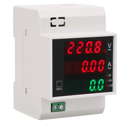 Power Meter Voltmeter Ammeter, Multi-Functional Digital Din Rail Power Factor Voltage Current Power Tester, Multimeter Volt Amp Watt Meter (AC 200...