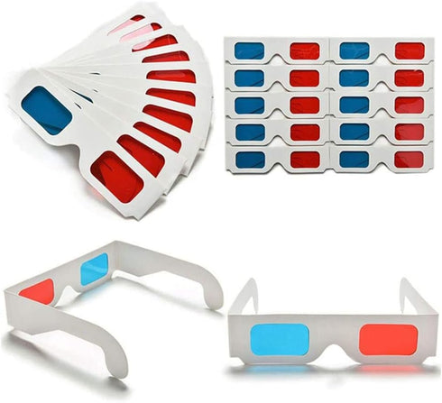 3D Paper Glasses, Red and Cyan Anaglyph, White Cardboard Frame, 50 Pairs...
