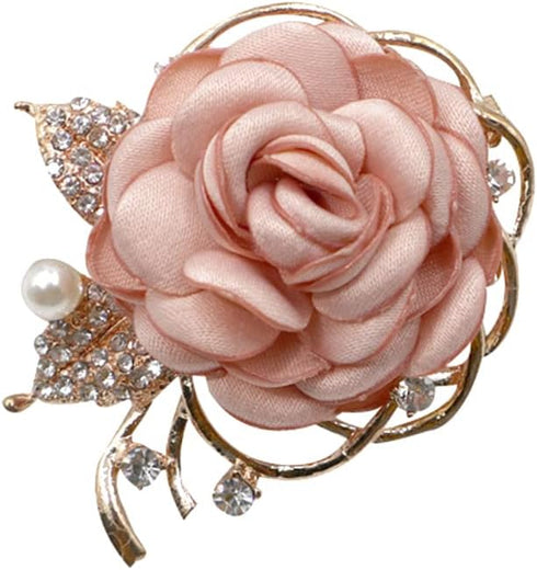 Rose Flower Brooches Pin for Women Men Wedding Party Gentleman's Essentials Handmade Crystal Pearl Fabric Flower Lapel Pin Elegant Dress Suit Acce...