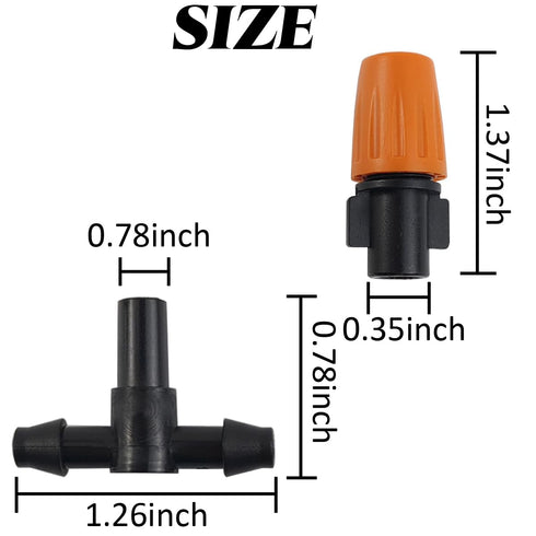 124PCS/Set Irrigation Dripper Adjustable Drip Irrigation Sprinkler with 1/4 Inch Irrigation Tee Drip Irrigation Kit for Misting Watering Plant Coo...