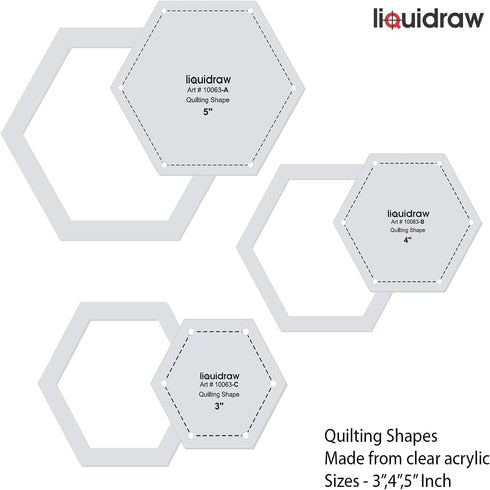 Quilting Templates & Rulers for Patchwork Acrylic Stencils Set of 3 Hexagon Template Shapes for Sewing Machines...