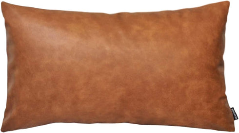 Faux Leather Lumbar Throw Pillow Cover 12x20 Decorative Bedroom Living Room Modern Boho Accent Rectanglar Cognac Brown Small Cushion Case for Bed ...