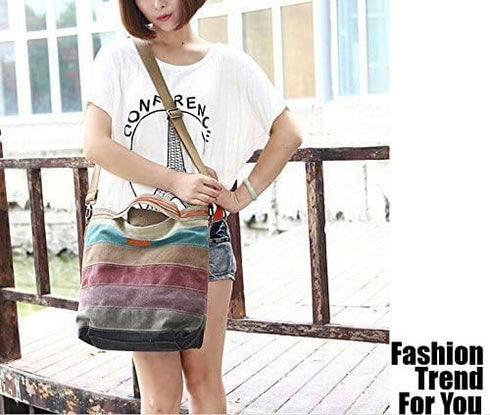 SNUG STAR Canvas Handbag Multi-Color Striped Lattice Cross Body Shoulder Purse Bag Tote-Handbag for Women...