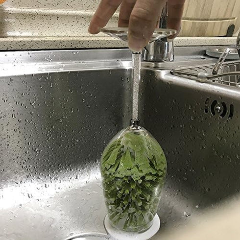 Hengkainsing Brush-Up Glass Brush with Suction Cup Upright Stays in Sink Bristle Scrub Kitchen Bottle Cleaning Washing (Gray)...