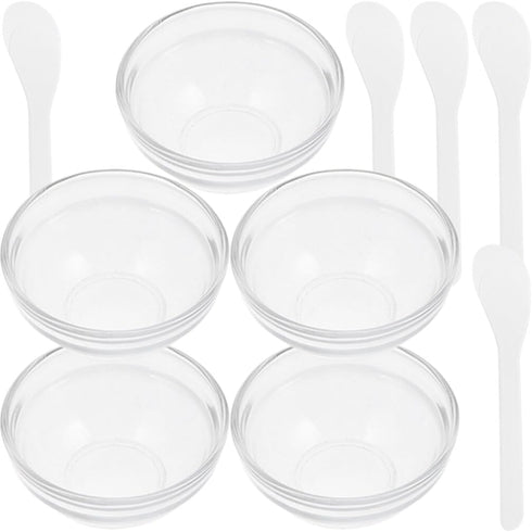 FOMIYES Facial Masks Mixing Bowl Set 5 Sets Masks Prep Measuring Bowl with Spatula, Clear Glass Mix Bowl, Cosmetic Mix Bowl, Skincare Makeup Kit f...